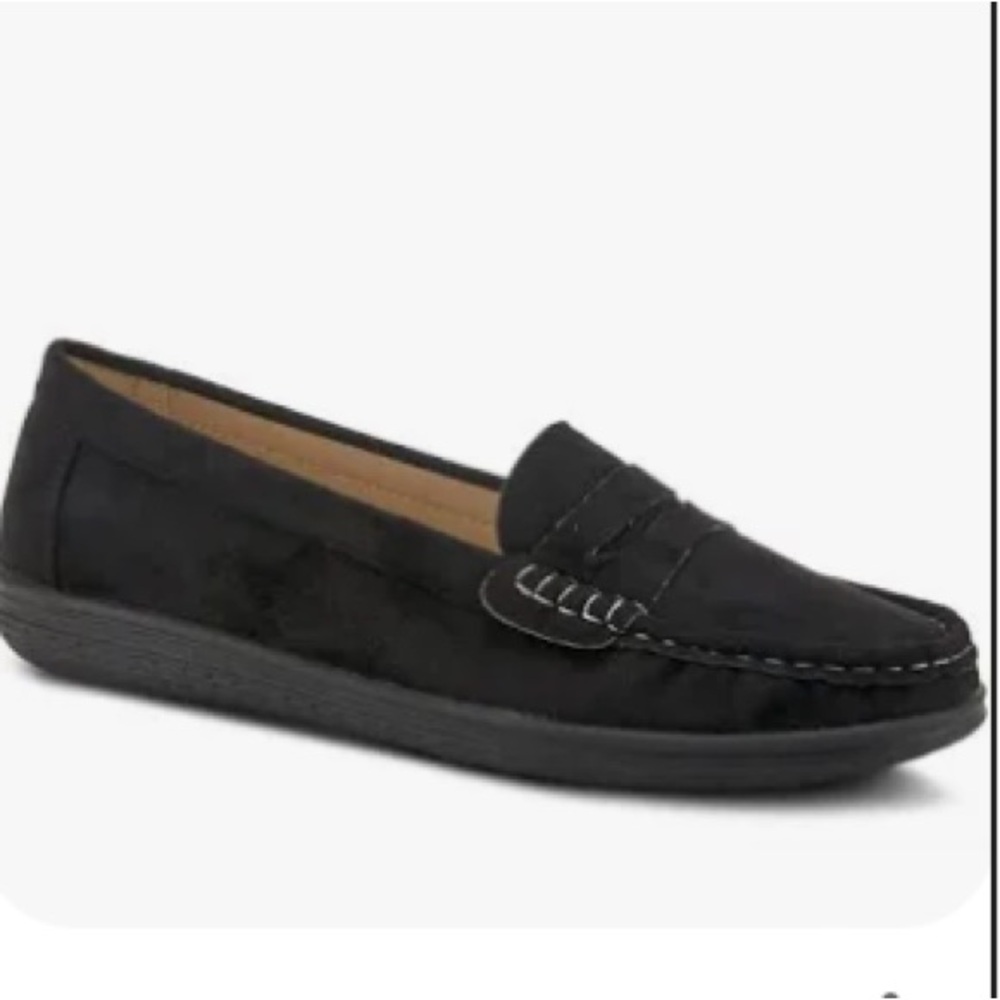 SPRING STEP Black Suede Leather Penny Loafers